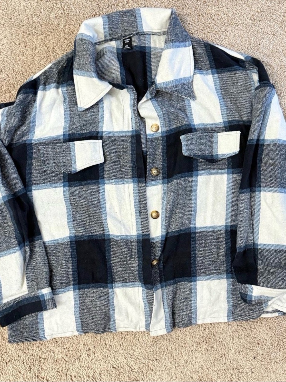 SHEIN Blue & White Plaid Button-Up Jacket